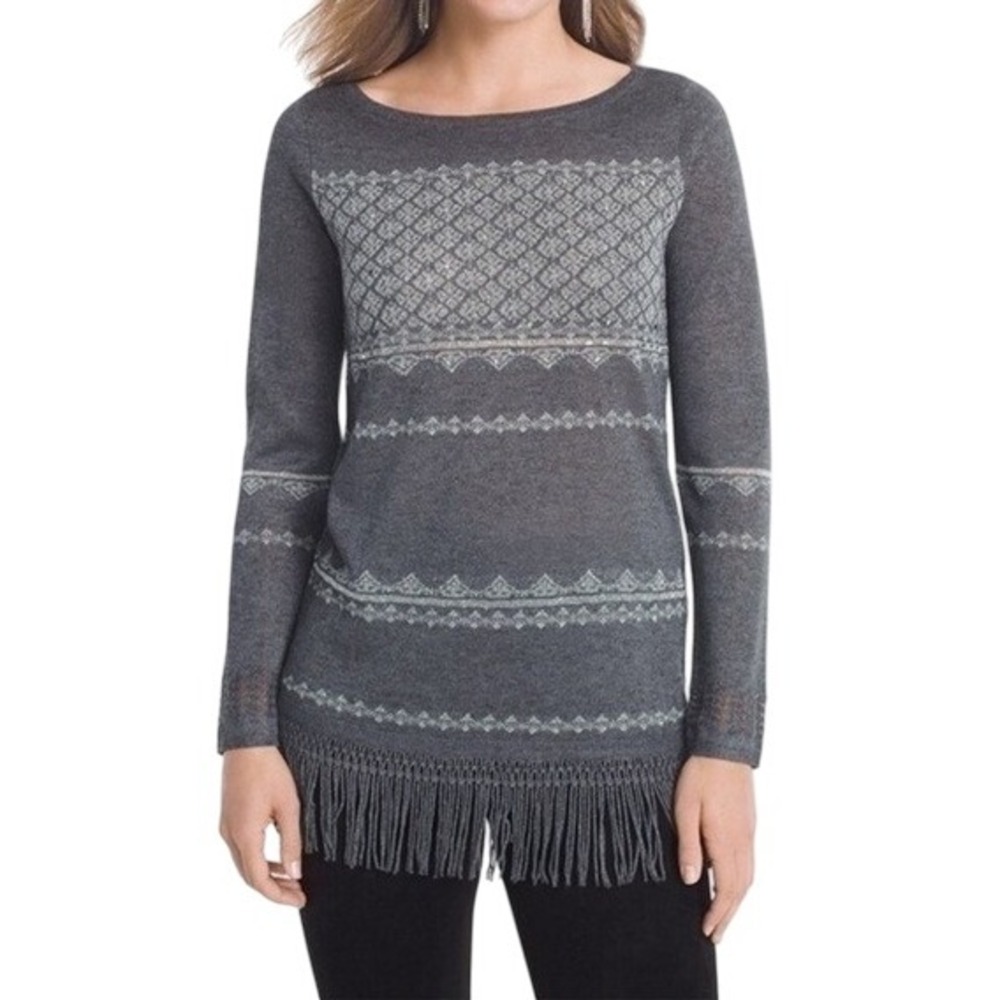 WHITE HOUSE BLACK MARKET Embellished Gray & Silver‎ Knit Sweater NWT $99 Small